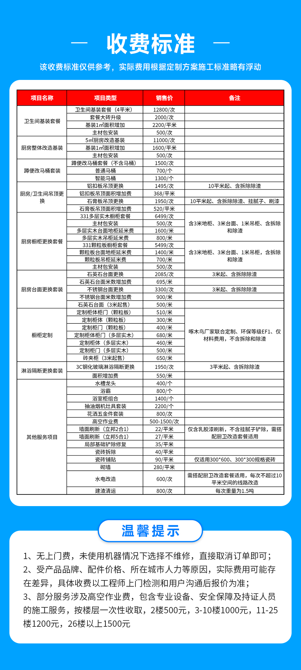 卫生间整体改造服务说明